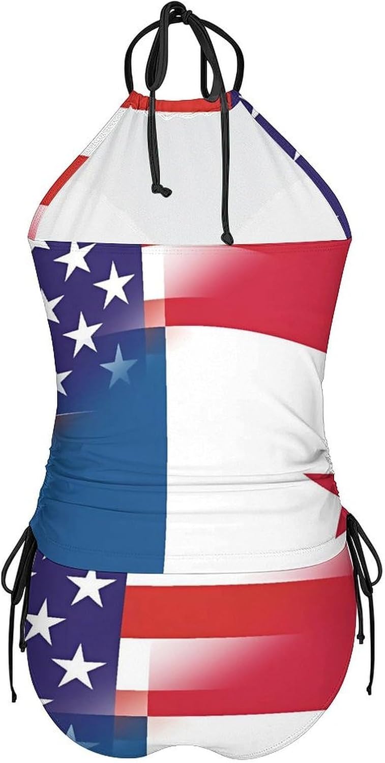 US Panama Combined Flag Novelty Women's Swimwear Set 2 Pcs Tankini String Swimsuits Bathing Suits