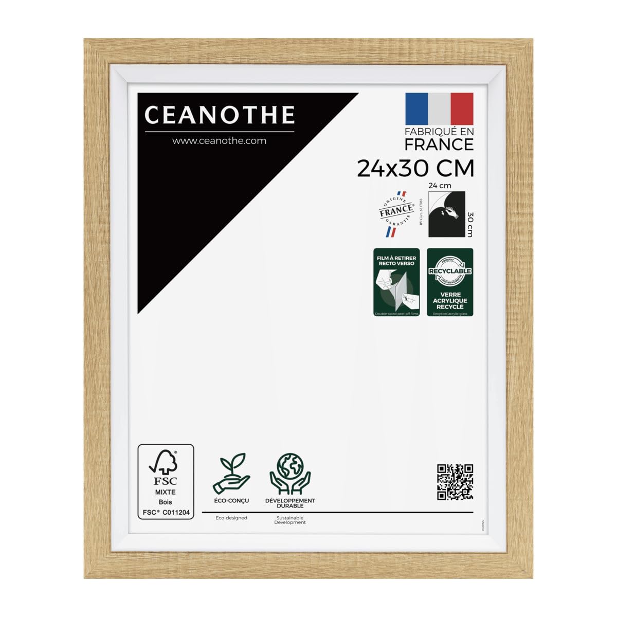 Ceanothe Cadre Photo 24x30 cm Brut et Blanc Convient au A4 Baguettes avec finition intérieure de la Collection Actual Verre acrylique Incassable Fabriqué en France