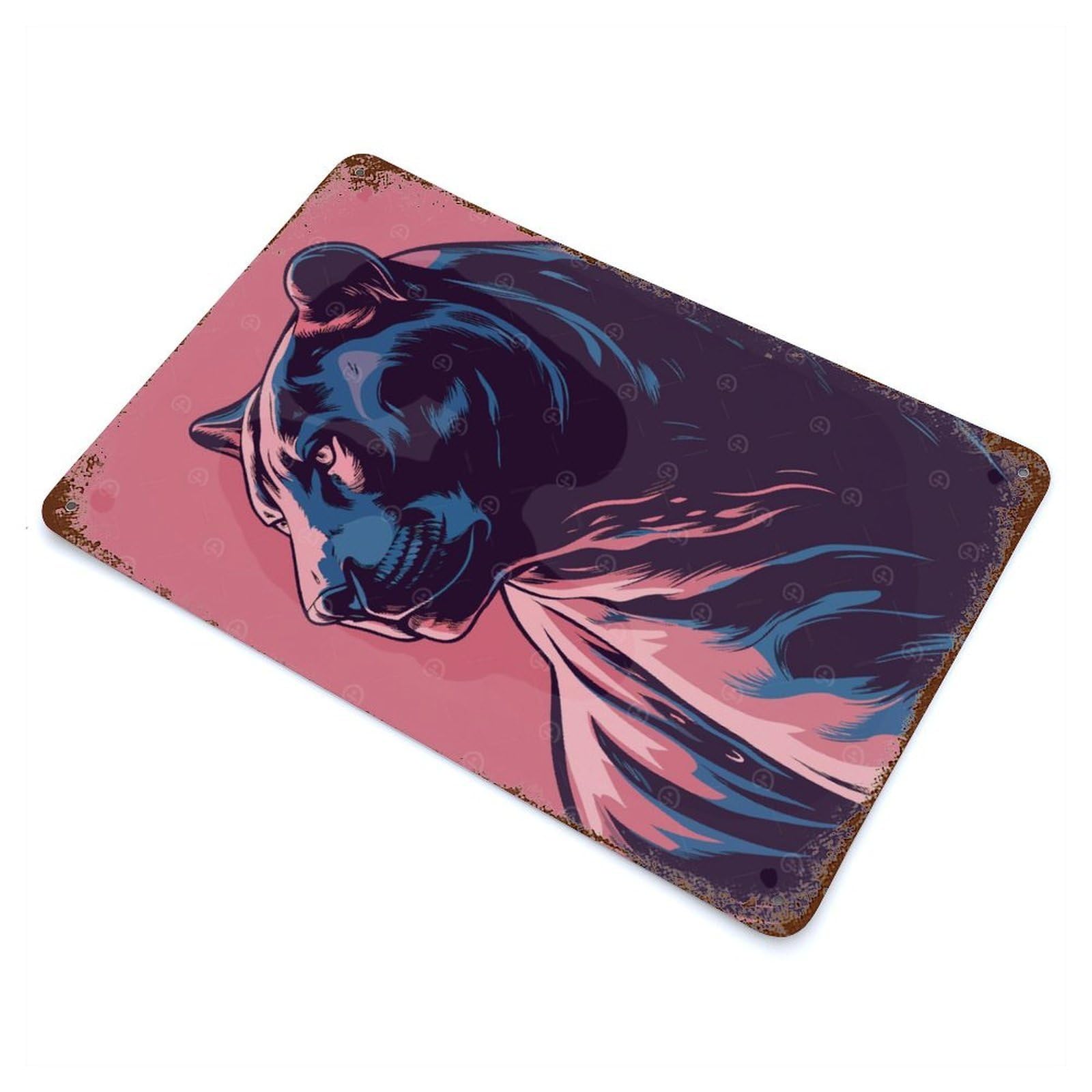Rust Effect Stylized Panther Portrait Aged Metal Wall Plaque 11.8"x7.9", Farmhouse Wall Decor for Office, Studio And Wall Decor