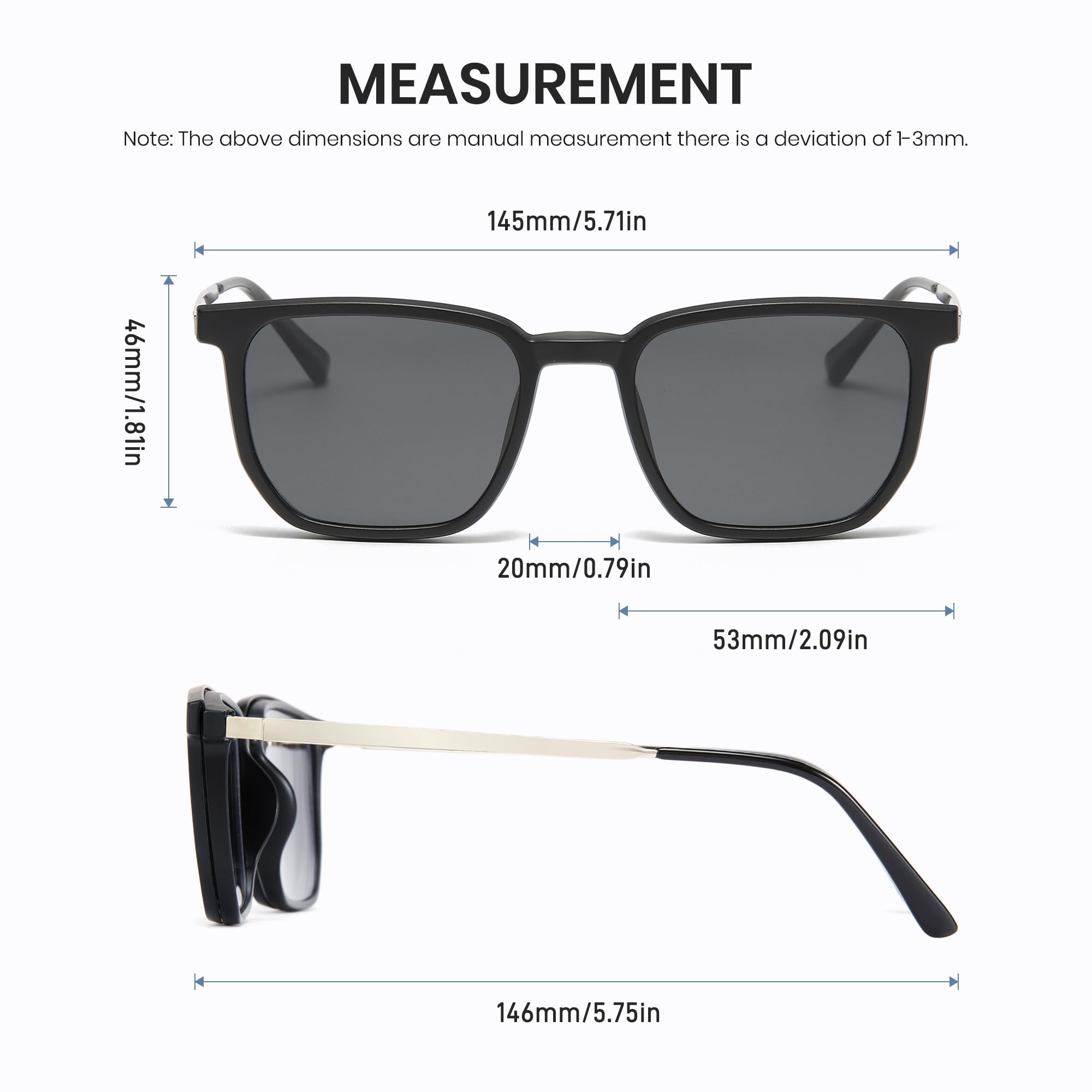 Cyxus Brillengestelle mit 5PCS Magnetisch Clip Polarisierte Sonnenbrille Herren Damen Leichtes TR90 Rahmen Sonnenbrille UV 400 für Fahren Angeln Reisen P1205X02