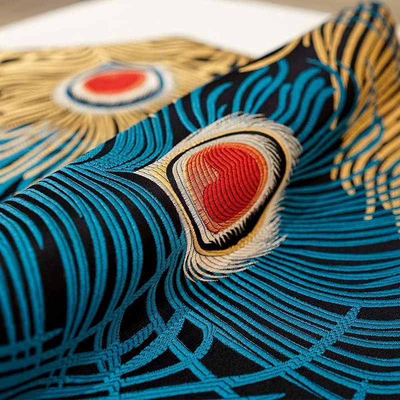 Miniatura 7 de Camino de mesa de pavo real con borlas, camino de pavo real jacquard para fiestas y bodas, camino de plumas de pavo real de 13 x 90 pulgadas