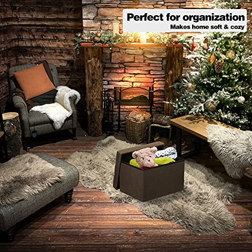 Linmagco Small Storage Ottoman Stool Foot Rest Stool Under Desk Stool Short Ottoman Folding Ottoman Linen Cloth Brown 16X12X12In #TOP4