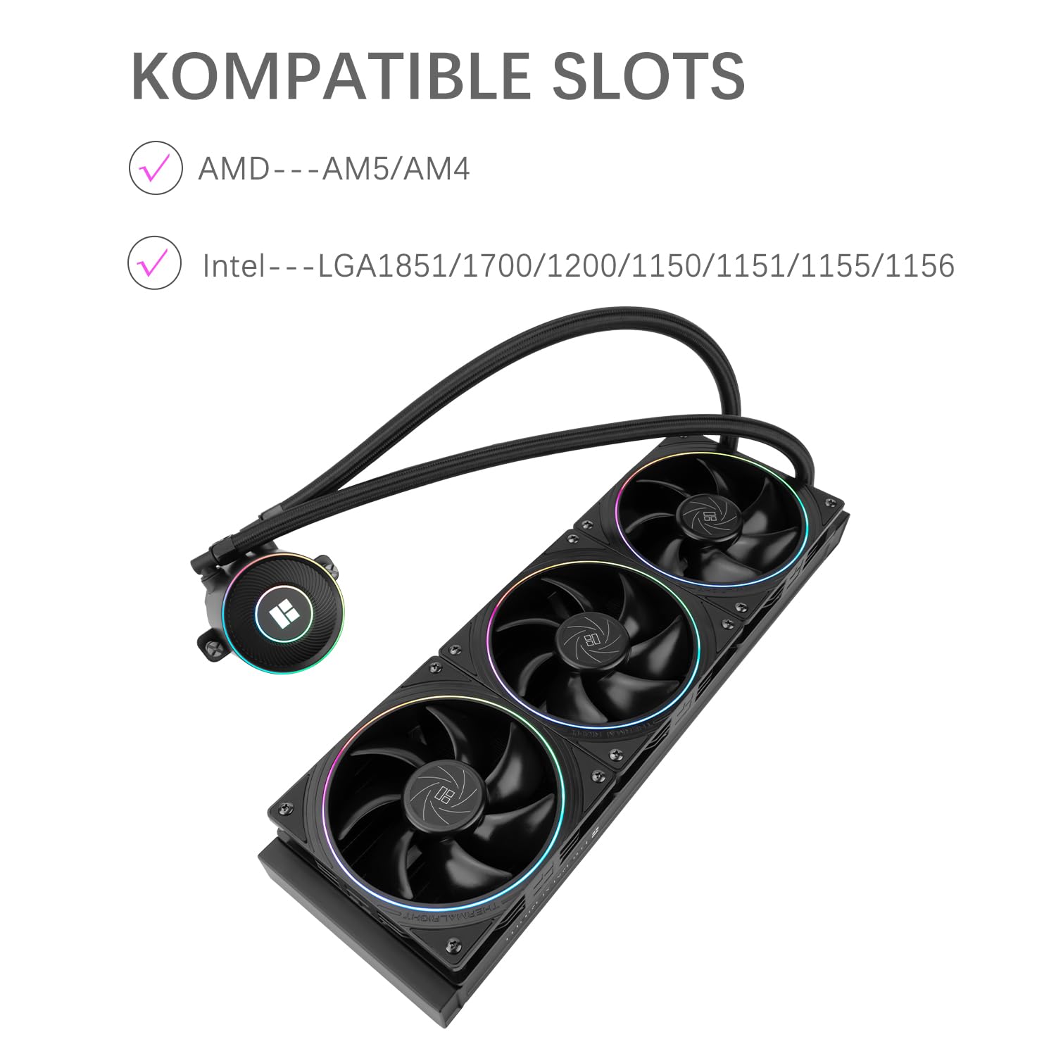 TR-Thermalright AQUA ELITE 360 V5 ARGB - Refrigeratore liquido per CPU, 360 mm, 3 ventole PWM - ARGB - 2000 giri/min, per AM4/AM5, Intel LGA1851/1700/115x/1200 (Nero)