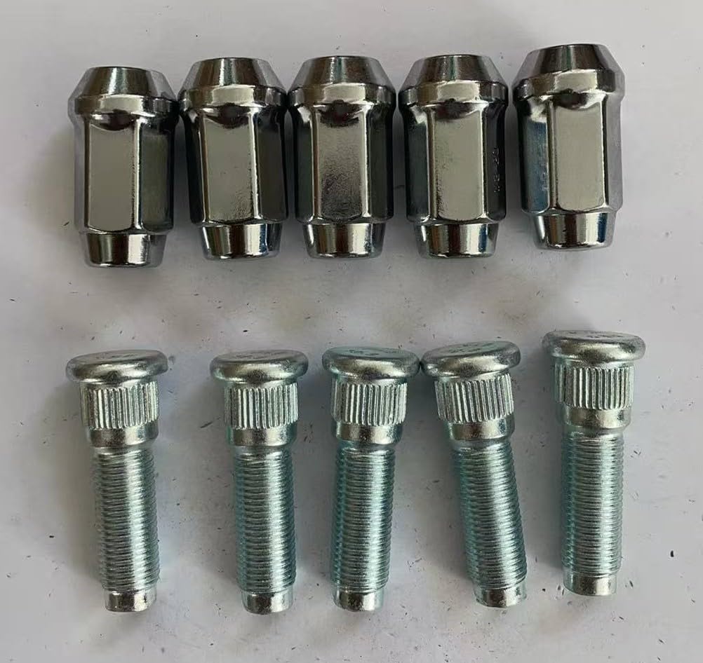 5pcs 1/2-20 Front Wheel Studs 610-569 0.627" Knurl 1.9 in. Length w/Lugs | Grade 12.9 stud, Chromed Lugs Replacement for 2007-2017 Jeep Wrangler, 2018 JK, 08-13 Liberty, 07-12 Dodge Nitro