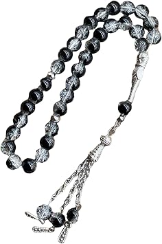 Muslims Prayer Beads 33 Tasbih Ice Cracked Glass Rosary with Fringed Pendant Ethnic Islamics Bracelet for Daily Worship