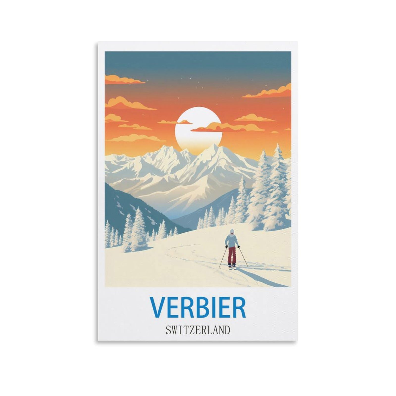 Zhilijing Unframe-Style Verbier Switzerland Vintage Travel Posters Ski 08X12inch(20X30cm) Decorative Painting Canvas Wall Posters And Art Picture Print Modern Family Bedroom Decor Posters