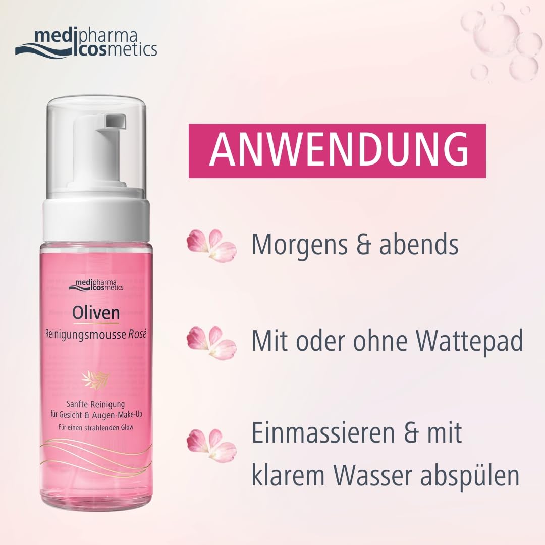 Medipharma Cosmetics Mousse nettoyante à l'olive Rosé Avec technologie micellaire Enlève le maquillage Mousse délicate