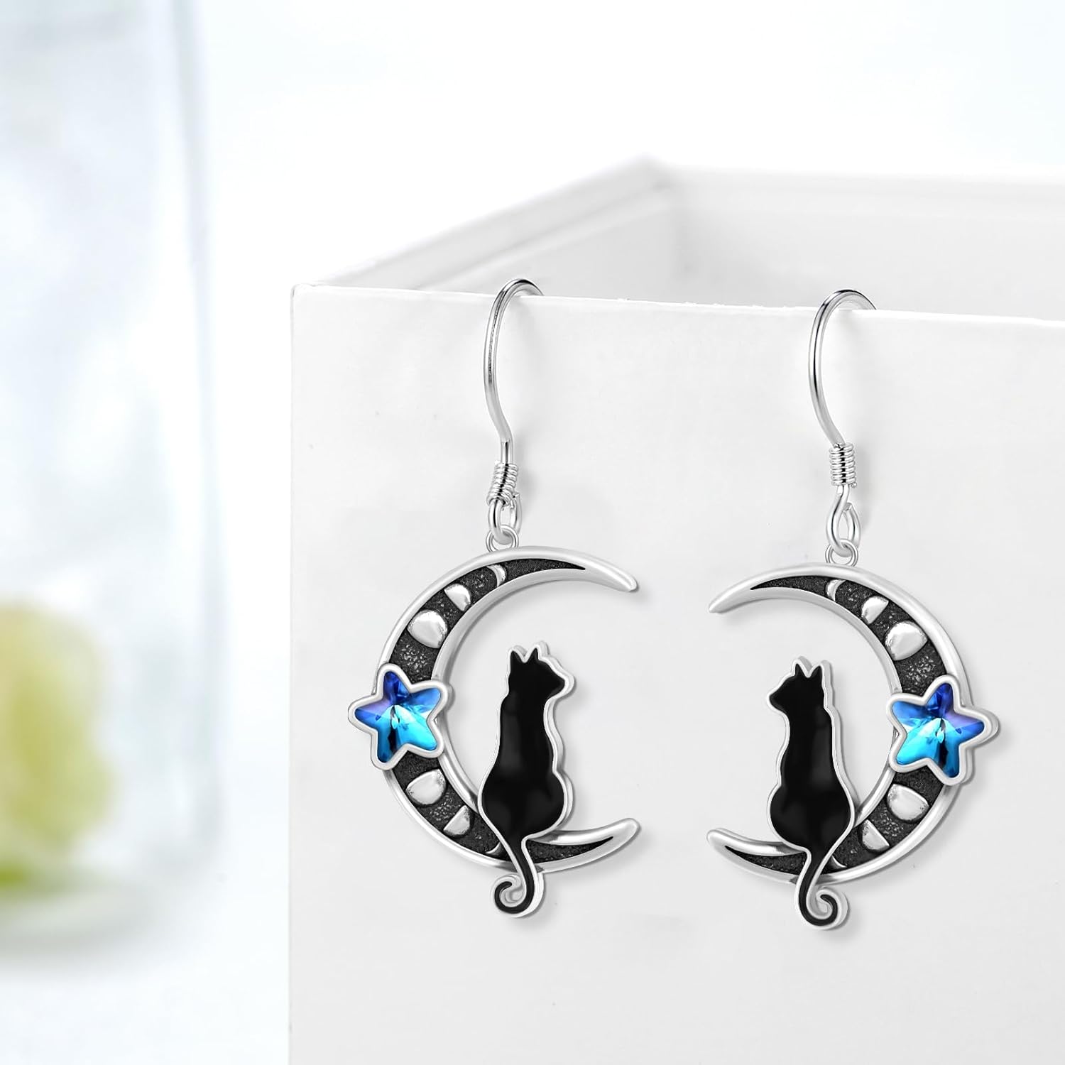 Black Cat Earrings for Women 925 Sterling Silver Halloween Cat Earrings Black Cat Jewelry Gifts for Women - Image 2