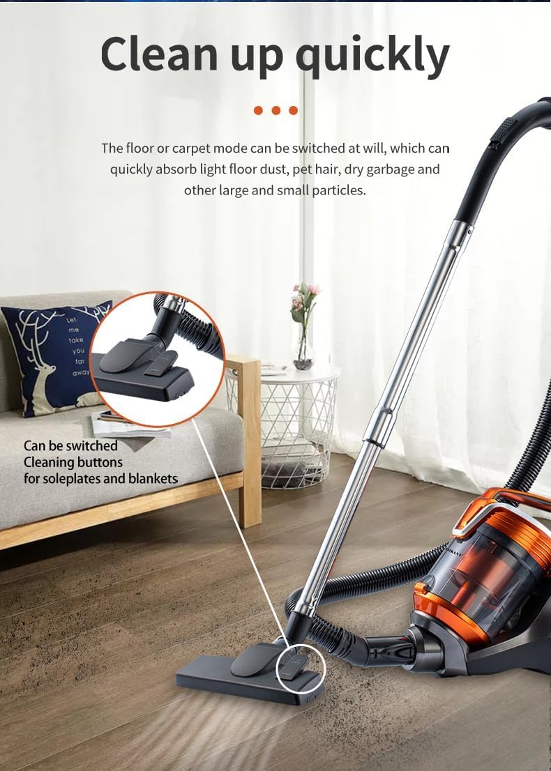Aspiradora sin bolsa, limpiador ciclónico de 3600 W para alfombras y suelos duros, ligero y de bajo ruido, filtro HEPA, manguera extensible con accesorios