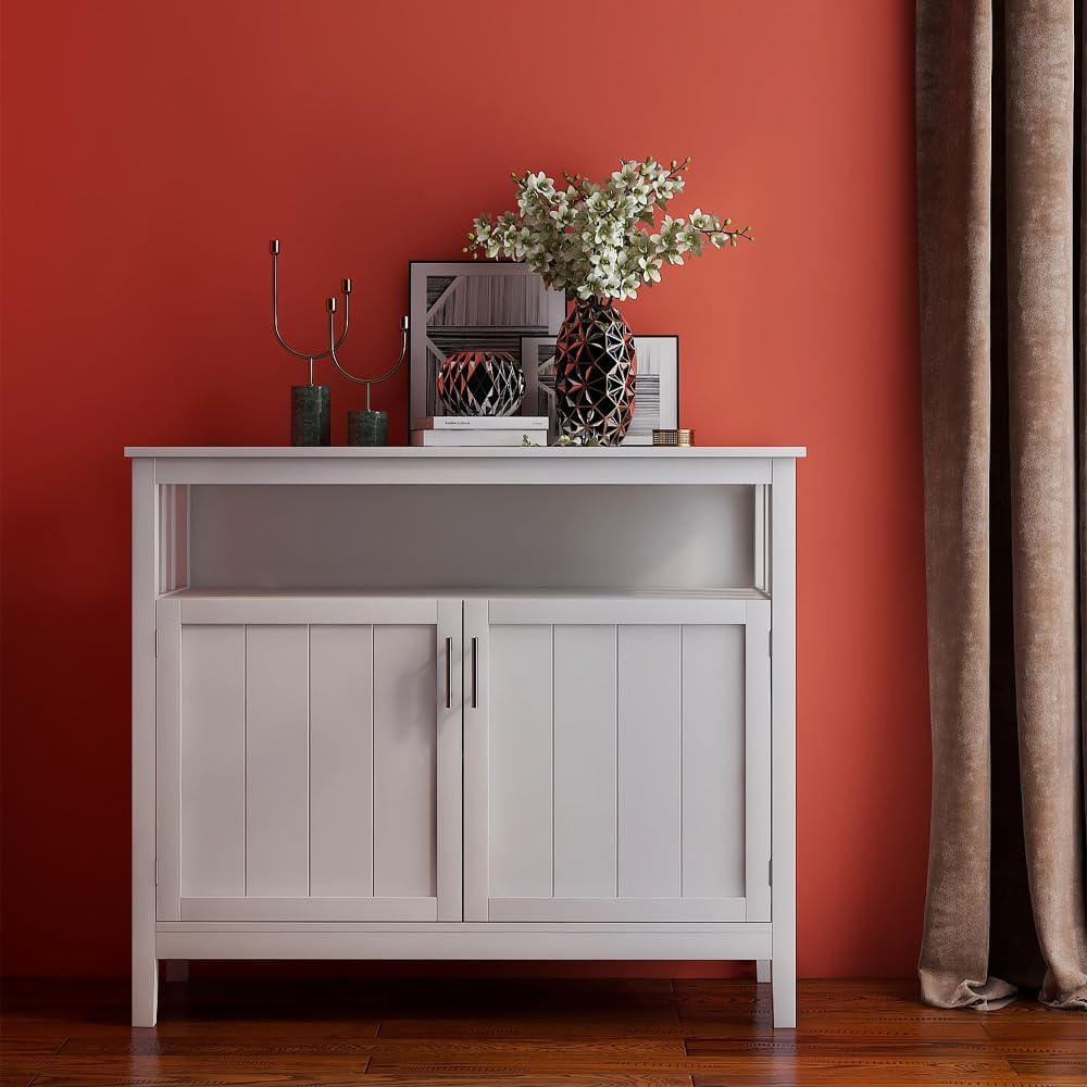 LICOME Kitchen Storage Cabinet Buffet - Sideboard with Storage - Kitchen Cabinets (White + MDF)
