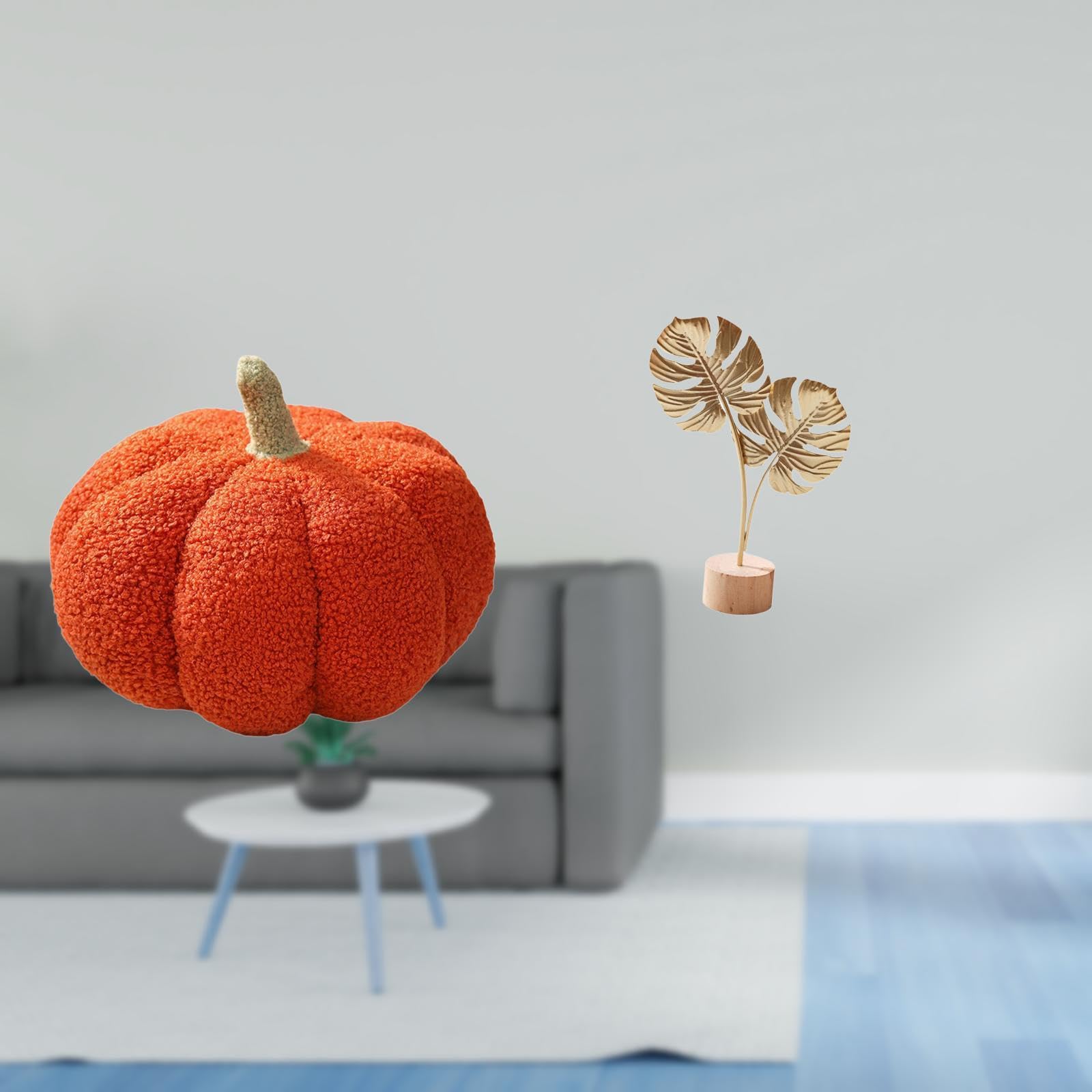 SECRET DESIRE Halloween Pumpkin Pillows Leaf Sculpture Metal Leaf Statue Stuffed Pillow Decoration Plush Decorative Sofa Cushion for Bed Bedroom Room Decor Leaf Shaped Figurine Crafts Nordic Creative-image-24