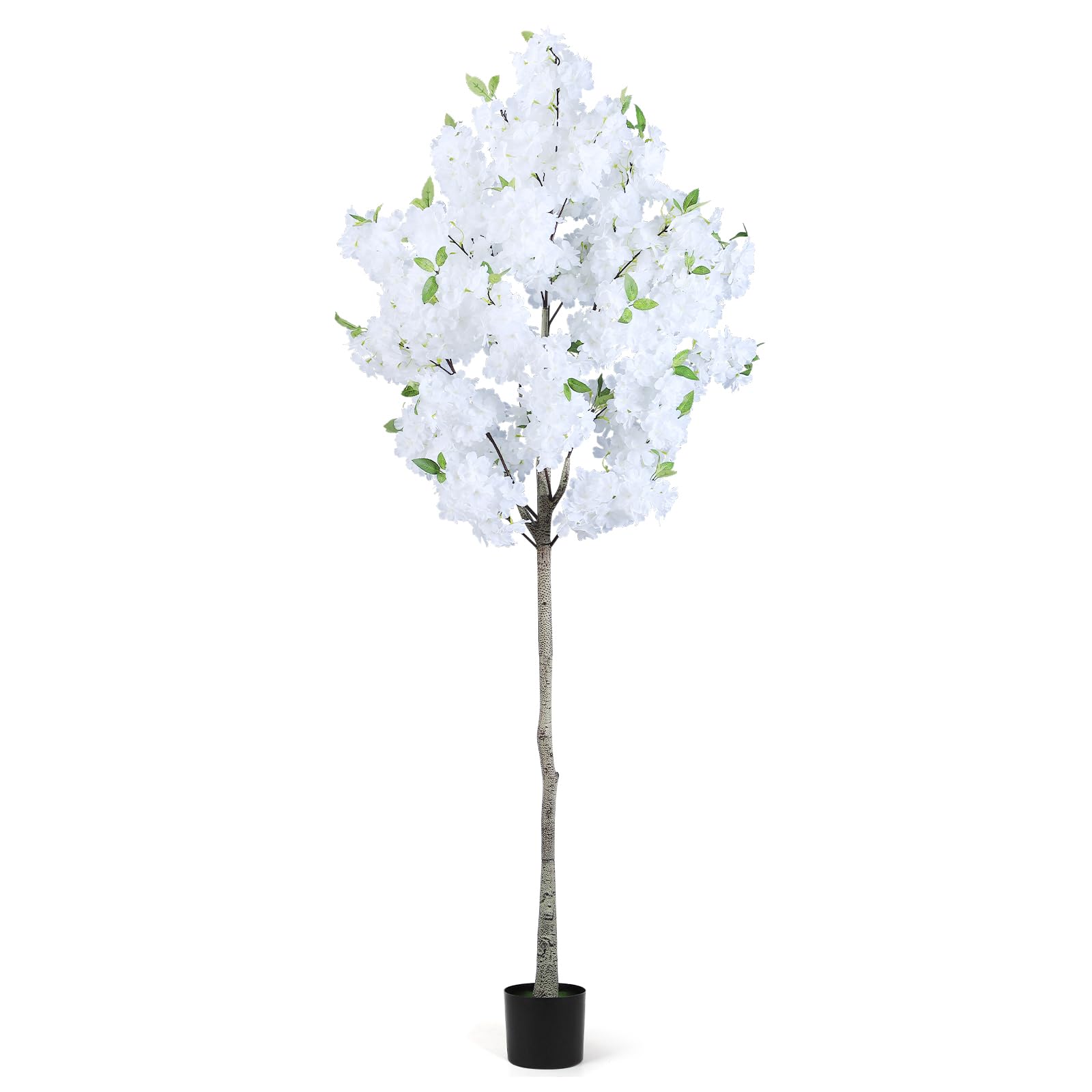 OUSHENG Künstlicher Kirschblütenbaum, künstliche Pflanzen, Innendekoration, künstliche rosa Sakura-Blumen für Wohnzimmer, Zuhause, Haus, Eingang, Schlafzimmer, Büro, Innendekoration, 1,8 m, Weiß