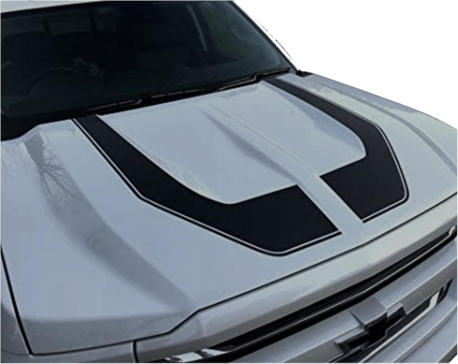 Vinyl Decal Graphics Hood Racing Stripes Vinyl Decal Kit Stickers - Compatible with Chevy Chevrolet Silverado Z71 Hood Racing Stripes 2016 2017 2018 (Matte Black)