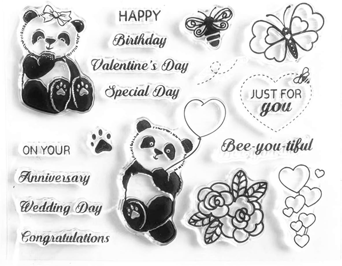 Arrietty Valentine Day Wedding Happy Birthday Anniversary Panda Balloon Butterfly Bee Clear Stamps for Cards Making Decoration Clear Stamps or Scrapbooking Paper Craft Tools