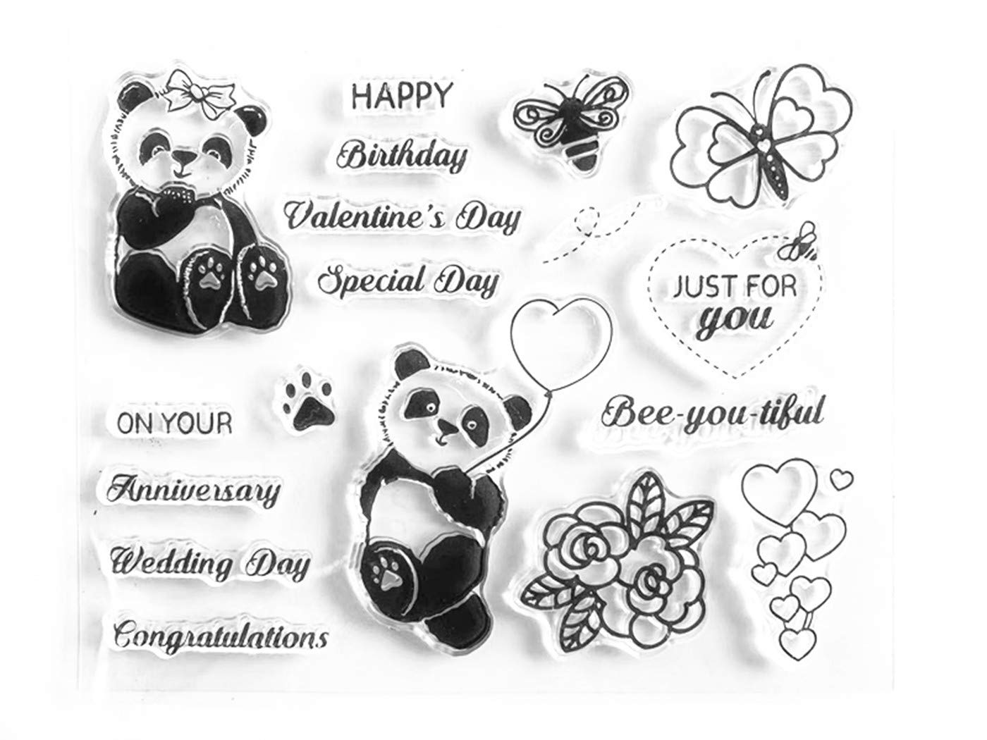 Arrietty Valentine Day Wedding Happy Birthday Anniversary Panda Balloon Butterfly Bee Clear Stamps for Cards Making Decoration Clear Stamps or Scrapbooking Paper Craft Tools