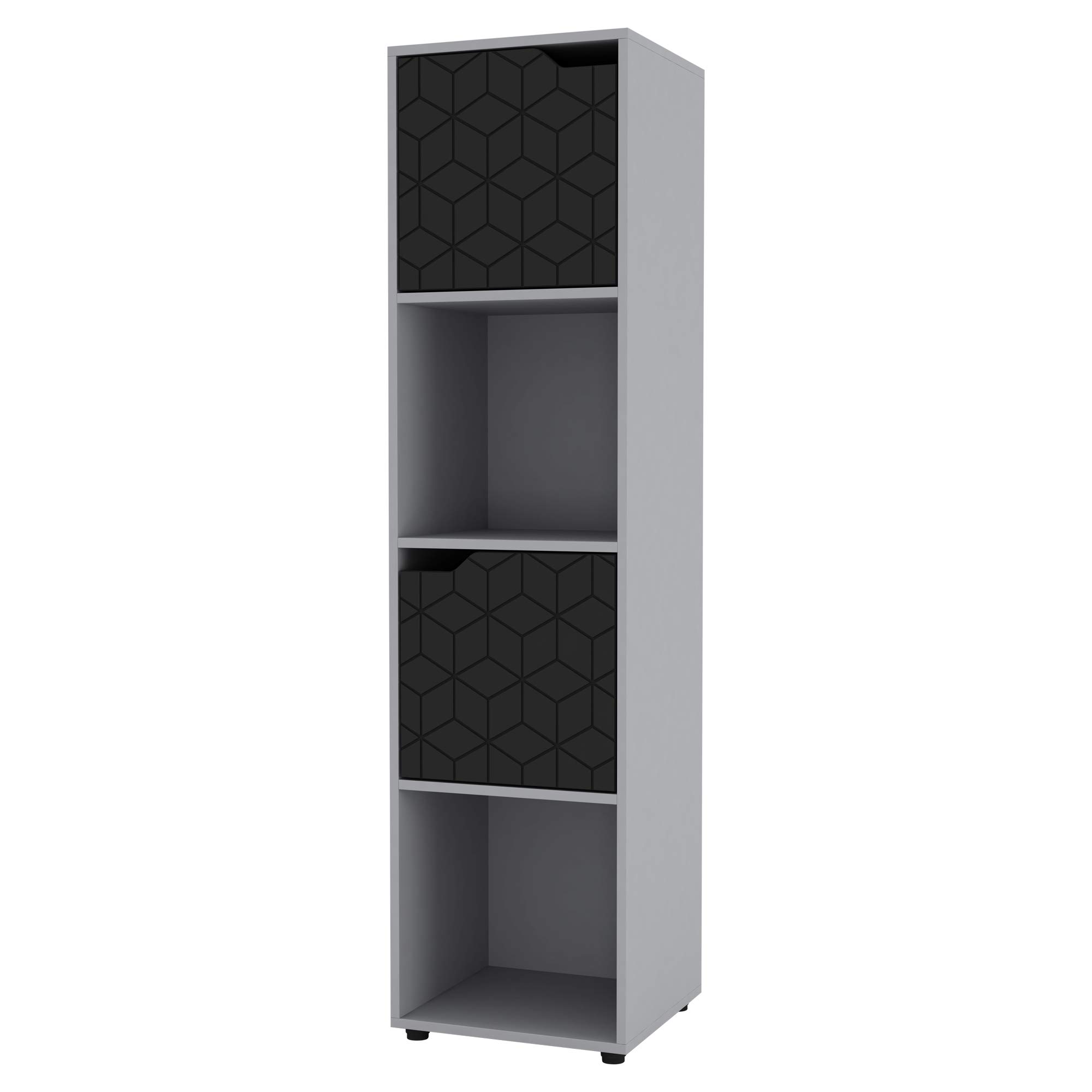 URBNLIVING Grey Wooden Cube Bookcase Geo Geometric Door Display Shelf Storage Shelving Cupboard (Black Door, 4 Cube)