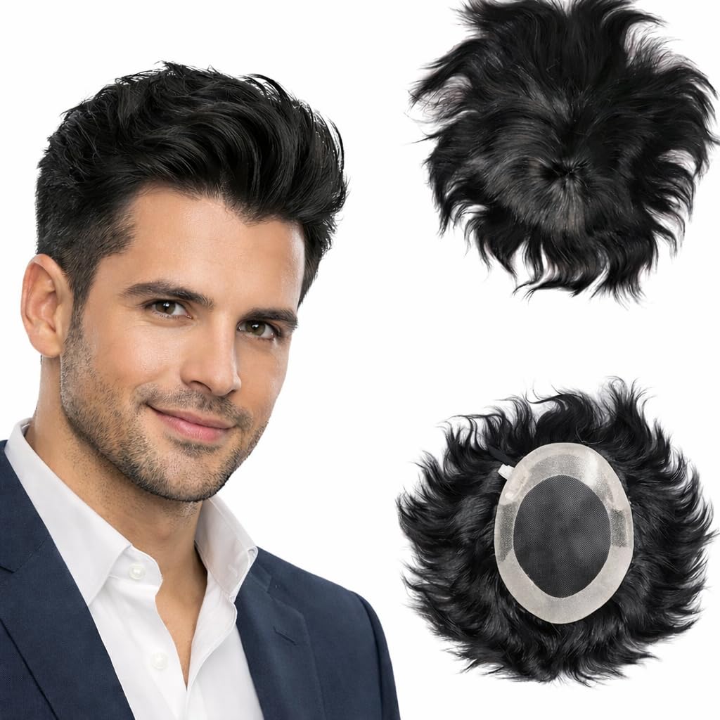 EKO Men's Smart Hair Patch 100% Human Hair Toupee | Matte Natural Wig | Non-Surgical Hair Replacement System | Use with Clips, Glue or Tape | Durable & Realistic Look.-image-44