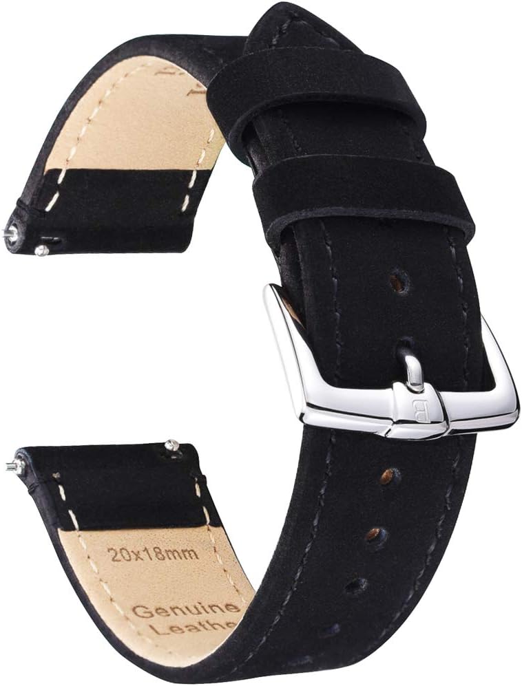 B&E Leather Watch Bands 16mm 18mm 19mm 20mm 22mm 24mm Quick Release Top Grain Genuine Leather Watch Straps, Classic Leather Watchband Replacement for Watch & Smartwatch