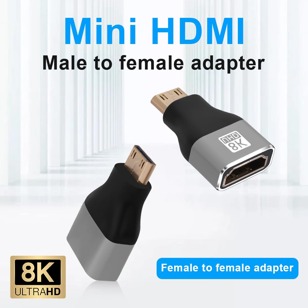 AXFEE Adapter mini męski na HDMI żeński 2 w 1 – 8K przy 60 Hz, złącze HDMI do laptopa, HDTV, PC, monitora, PS, Xbox, DVD