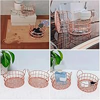 Vista 7 de Cestas de escritorio de hierro de oro rosa, cesta de almacenamiento de alambre de metal, cestas de almacenamiento de escritorio de hierro con asa