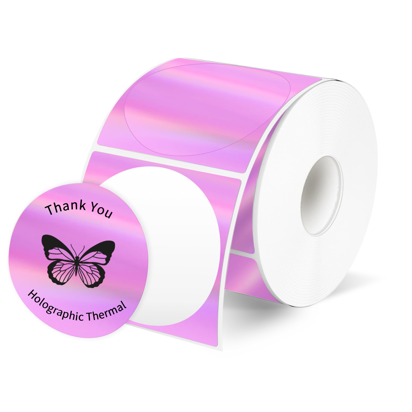 YEGAWEN 2" Circle Holographic Thermal Label Stickers, Round Printable Rainbow Glitter Thermal Printer Sticker Labels for Gift Wrapping, Self-Adhesive Name Price Tag DIY Custom Logo Design- Pink