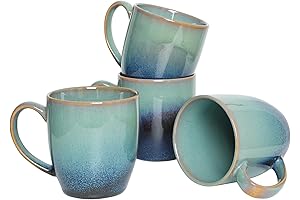 Bosmarlin Teal Ceramic Coffee Mugs with Big Handle