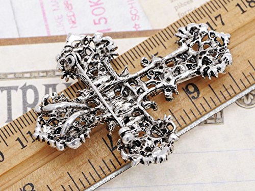 Alilang Antique Silvery Tone Multi Rhinestones Colorful Holy Cross Brooch Pin #TOP2