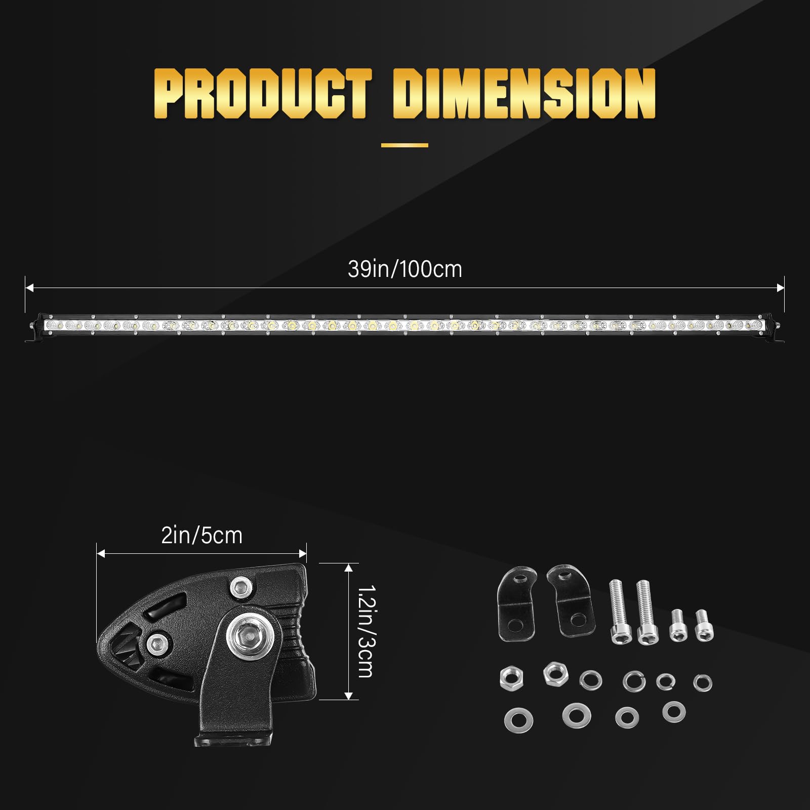 PICAA Led Lichtbalk 12V 24V, slanke 38inch 108cm 180W enkele rij Led lichtstrip, spot flood combo straal offroad LED Werklampen Lichtbalk, voor SUV, terreinwagens, UTV, tractor, 4 x 4, auto