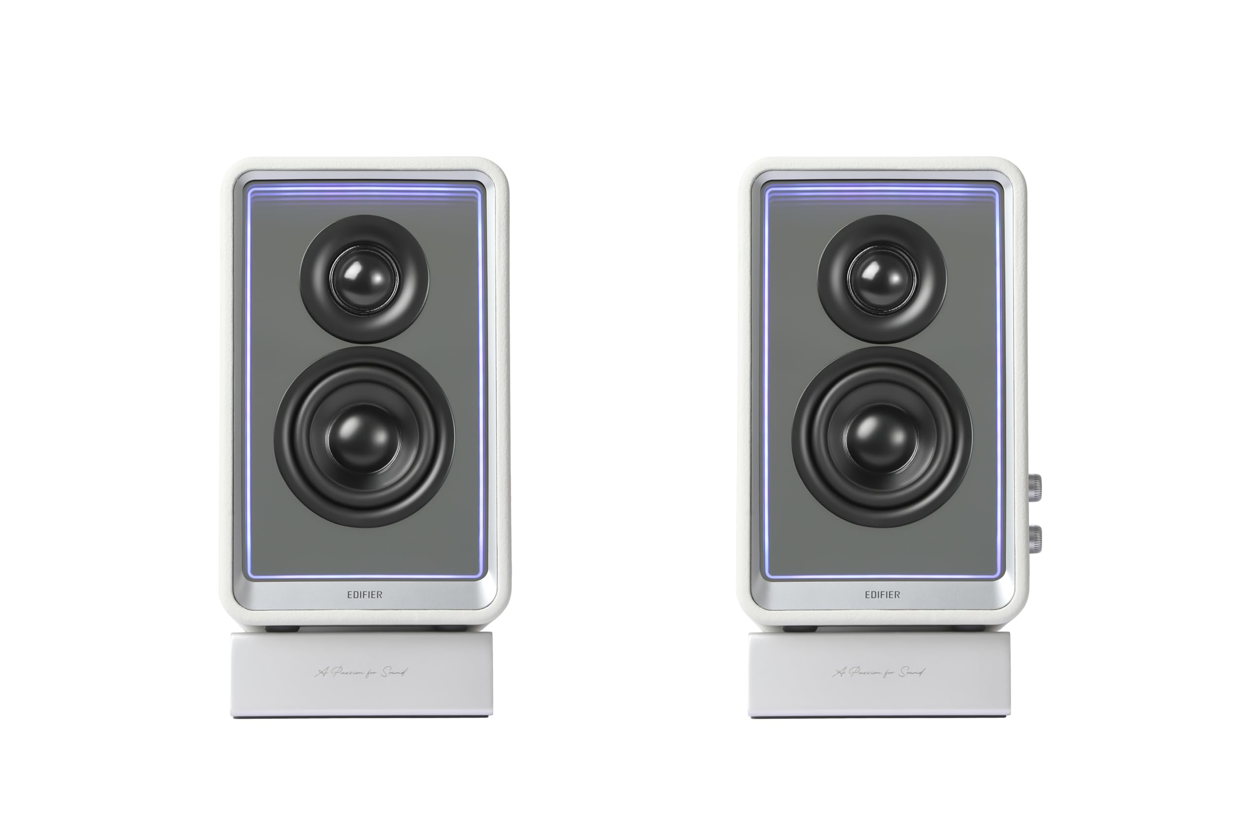 Edifier QR65 - Altoparlanti per monitor attivi, 70 Watt, con effetti di luce RGB, 3 porte USB TurboGaN di ricarica rapida e uscita subwoofer, bianco