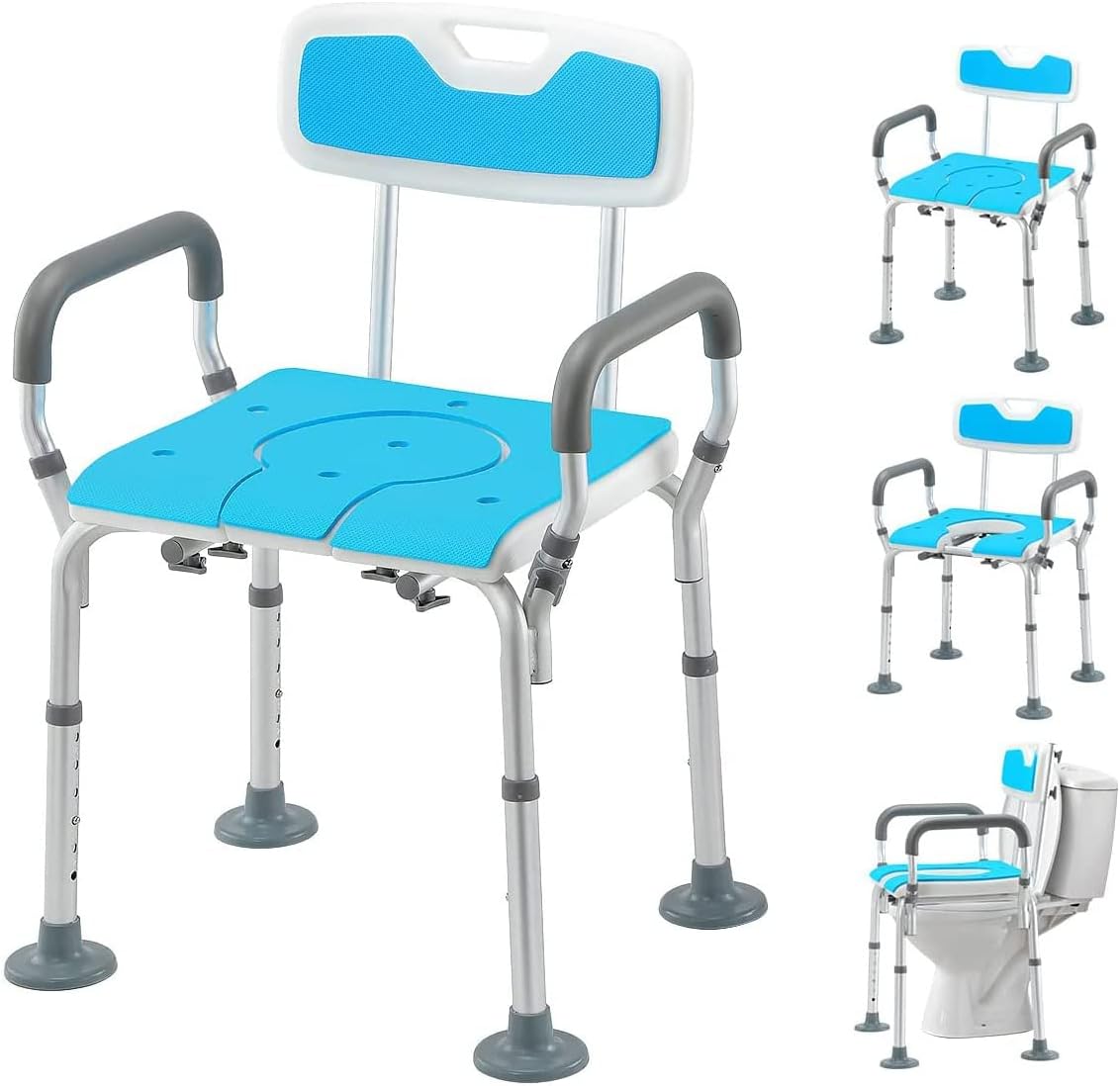 HEAO 3 in 1 Shower Chair Heavy Duty 400LBS, Bath Stool with Arms and Backrest, Padded Shower Seat with Cut Out Opening for Easy Access to Cleanse Intimate Areas (4 Big Suction Cups & 4 Rubber Tips)