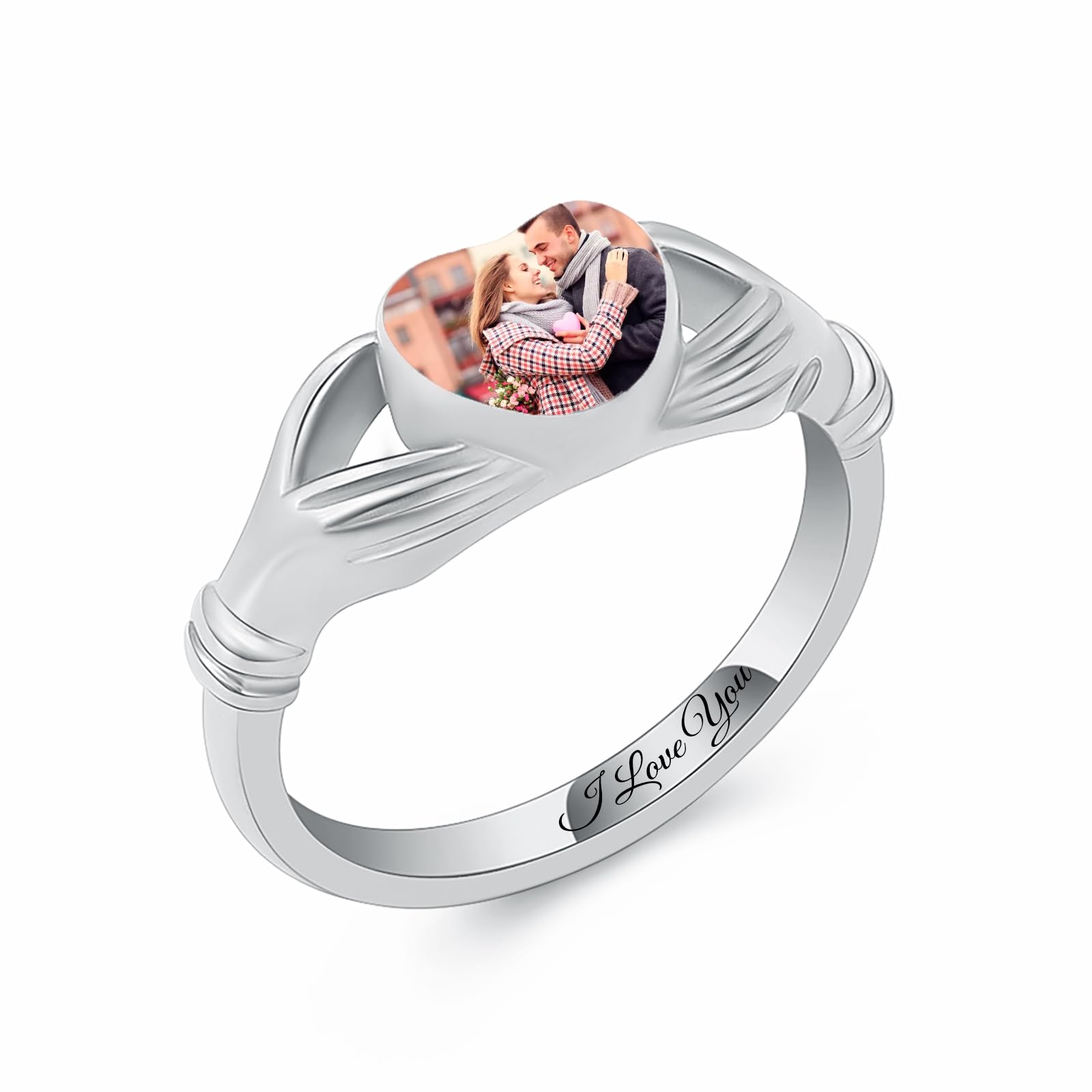 Minicremation Cremation Urn Ring for Ashes for Women Stainless Steel Heart Finger Ring Waterproof Memorial Keepsake Cremation Ring Holds Loved Ones Ashes (Customized Pictures, Customized Pictures)