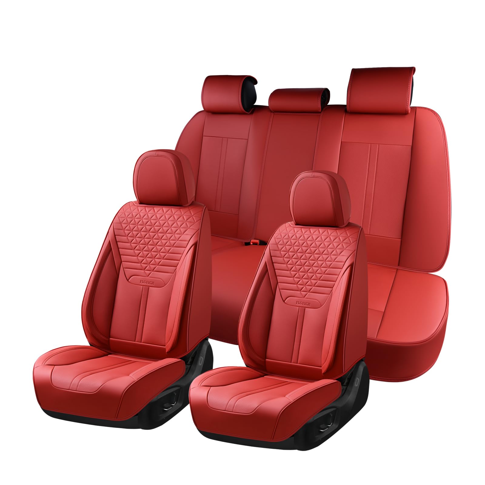 Seat Covers, Car Seat Covers Full Set, Luxury Nappa Leather Seat Covers, Breathable and Waterproof Car Seat Protector 5 Seat, Automotive Seat Covers Universal Fit for Most Cars-Red