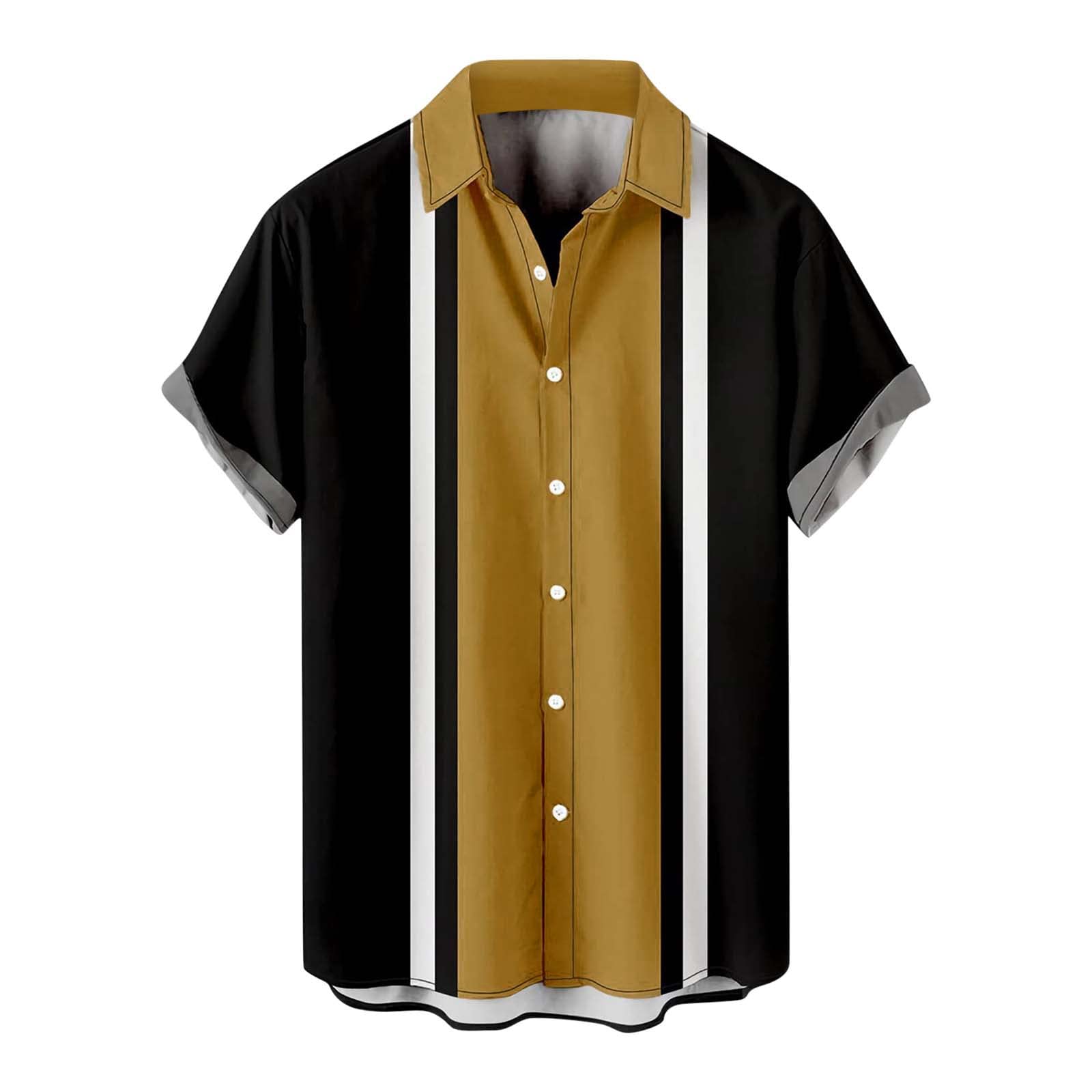 Vintage Shirts for Men Casual Button Down Bowling Shirts 50s Rockabilly Style Short Sleeve Regular Fit Hawaiian Shirts