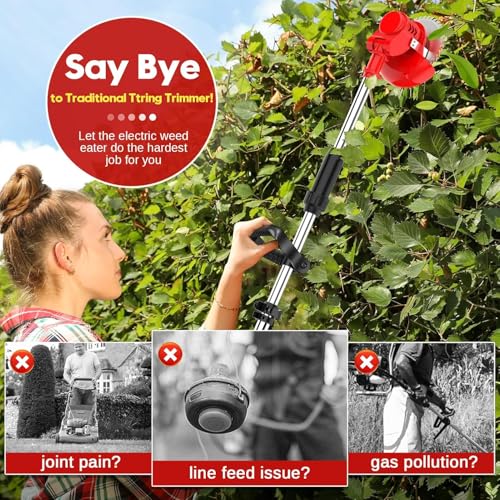 Squado Decespugliatore A Batteria 48V Con 2 Batterie – Tagliabordi Senza Fili, Testa Girevole 90°, Ruote E Tubo Telescopico Per Giardino - 6