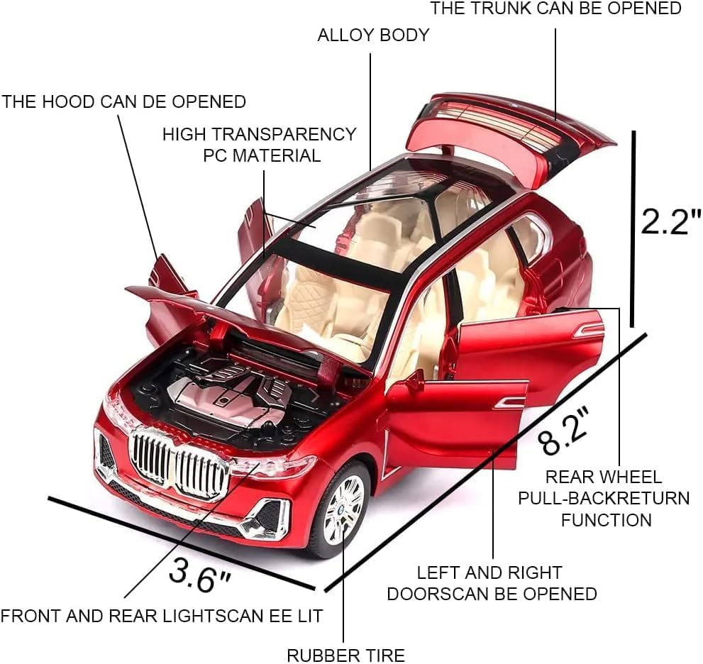 Image of Invite Enterprise Diecast Model Metal Pull-Back Car with Sound Light and Opening Doors: A Kids' Toy Vehicle Gift (1:24 B M W X7 - RED)