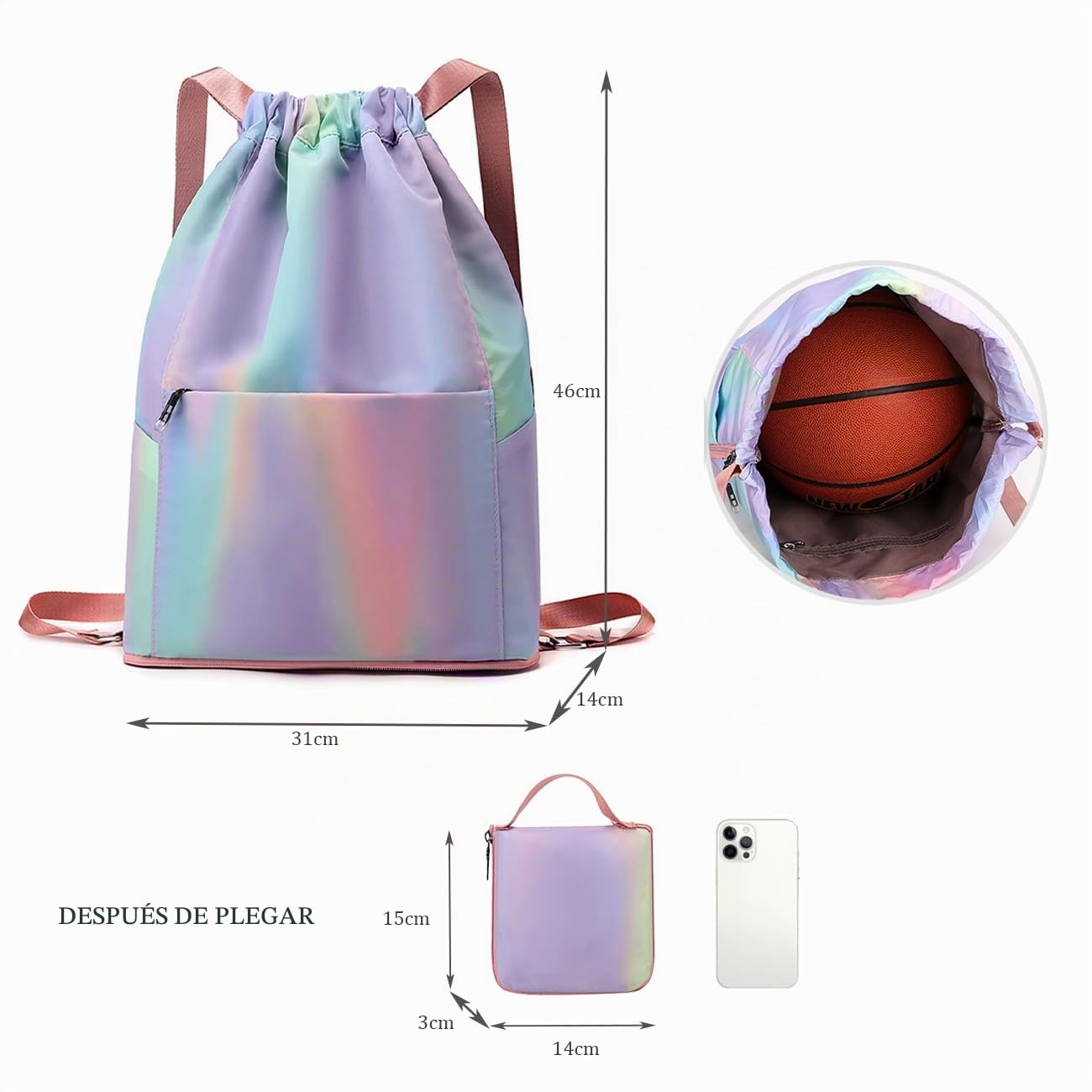 Mochila de Cuerdas Impermeable para Mujer y Hombre, Bolsa de Deporte Faltable con Gran Capacidad para Gimnasio, Natación, Viajes y Actividades al Aire Libre