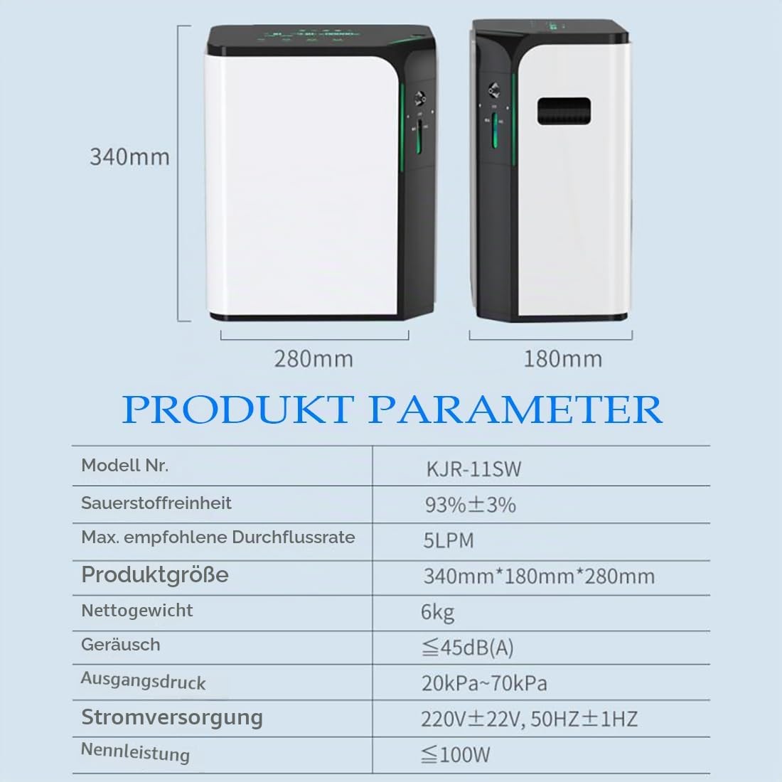 Sauerstoffkonzentrator Tragbar, 93% Hochkonzentriertes Sauerstoffgerät, 1-7 L/min Sauerstofffluss Einstellbar, Sauerstoffgenerator Für Den Heimgebrauch, Mit Anionenfunktion