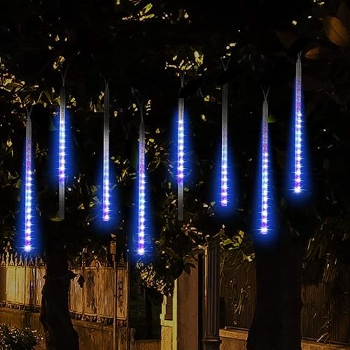 Miniatura 8 de Weepong Luces de lluvia con certificación UL, luces de lluvia de meteoros, 30 cm, 8 tubos 144 LED, luces de caída de nieve, luces en cascada, cadena