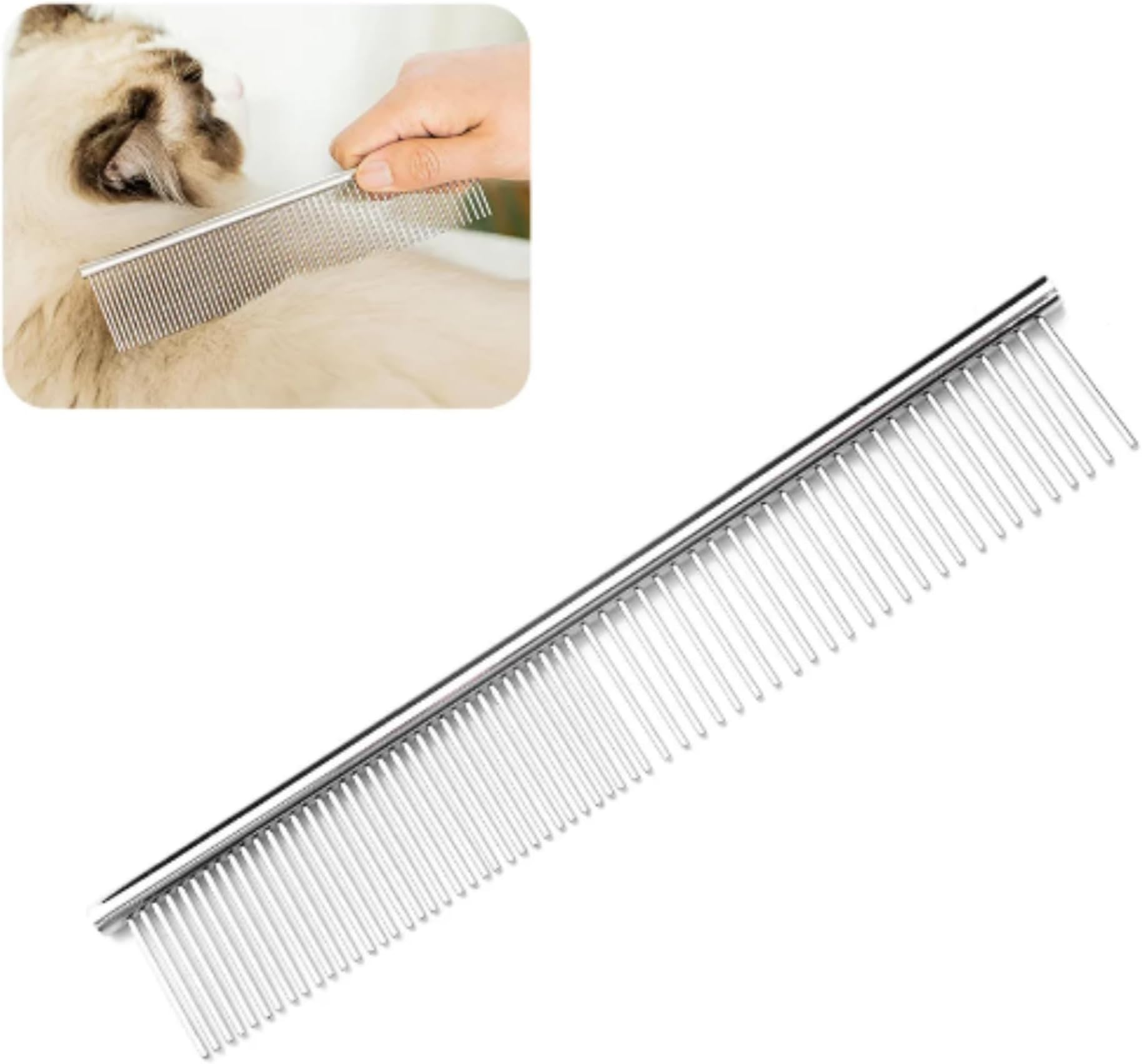 Buraq Stainless Steel Dematting Grooming Comb for Dogs and Cats Gently Removes Loose Undercoat, Mats, Tangles & Knots (Dematting Grooming Comb, 7 Inch)