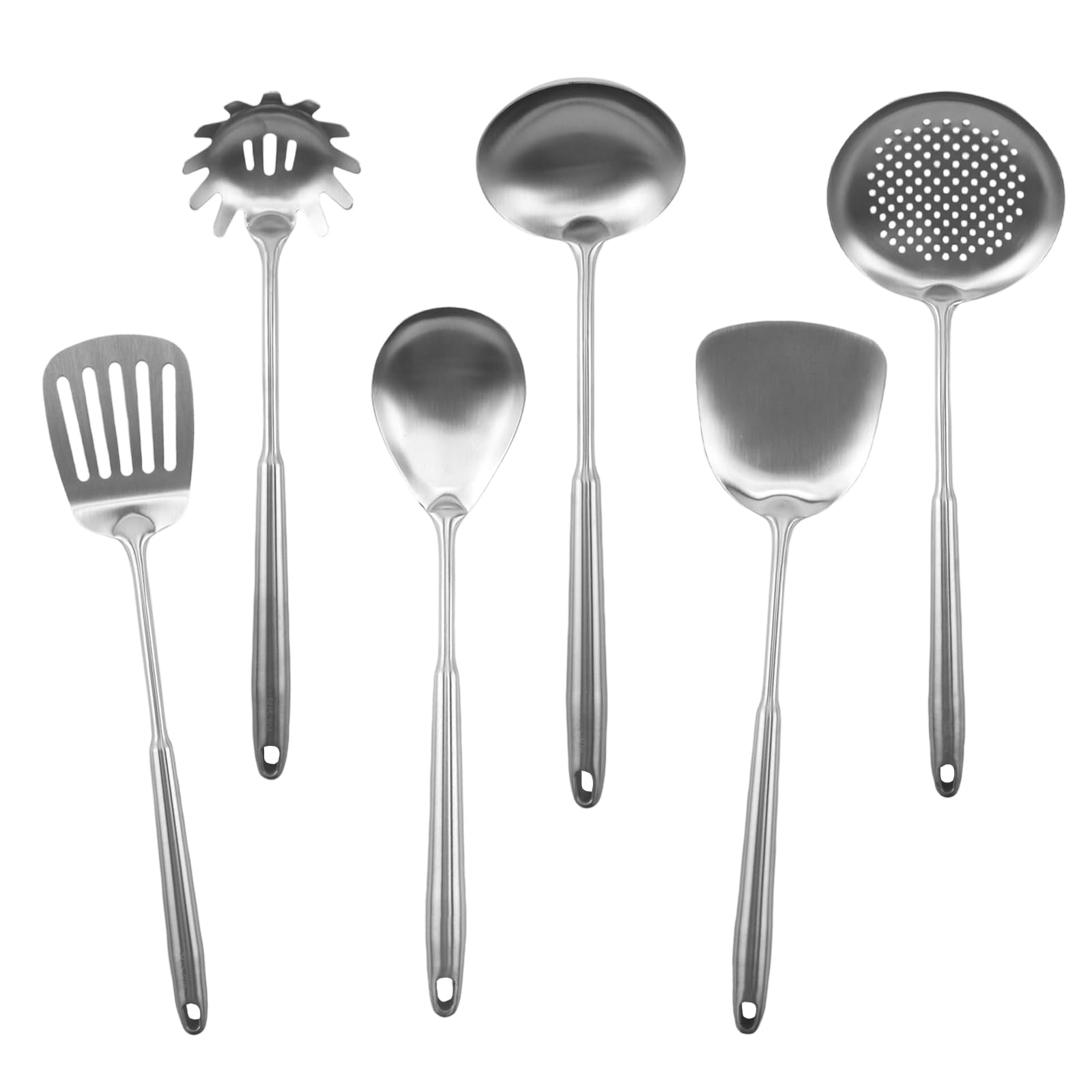 Set Di 2 Spatole In Acciaio Inox 304 Per Wok | Utensili Da Cucina Metallici Resistenti | Con Foro Per Appendere