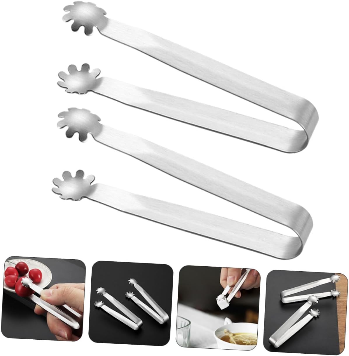 Uonlytech 4Pcs Stainless Steel Mini Sugar Cube Tongs Ice Clips for Cocktail Whiskey Coffee Tea Party Food Serving Smooth Edges