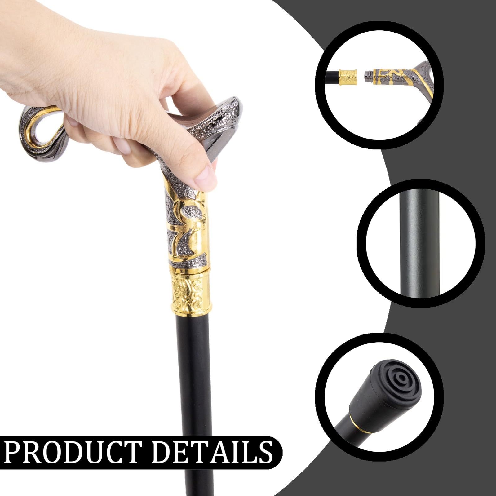 Bastón para Hombres, Mujeres y Personas Mayores, de 37 Pulgadas, de Alta Resistencia con Capacidad para Más de 500 Libras, Bastón Metálico Mate de Estilo Gótico y Gótico-Elegante