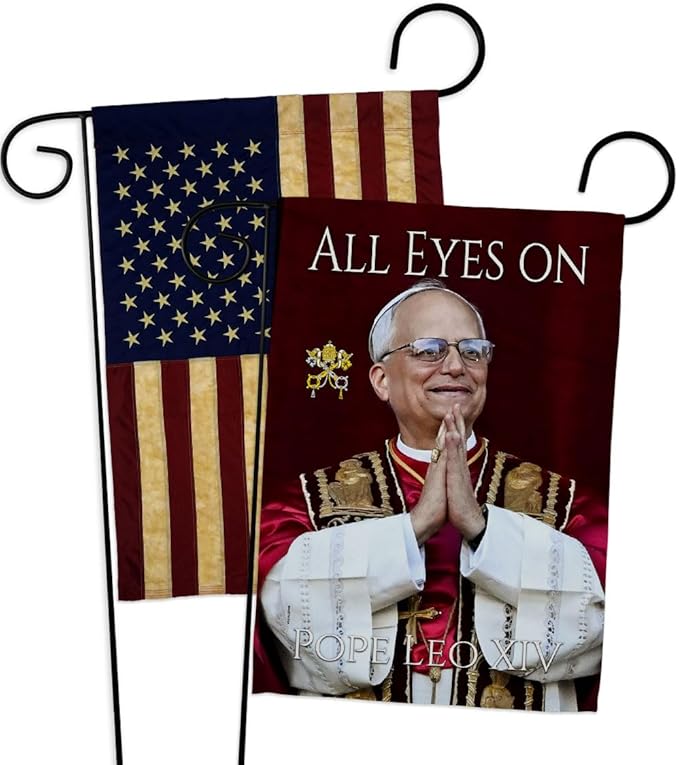 Pope Leo XIV Church Vintage American Flags for Outside House Wall Canvas Poster Patriotic Decor July 4th Yard Sign Picture Prints Poster Vatican Grave Decoration Papal Door Catholic Memorabilia