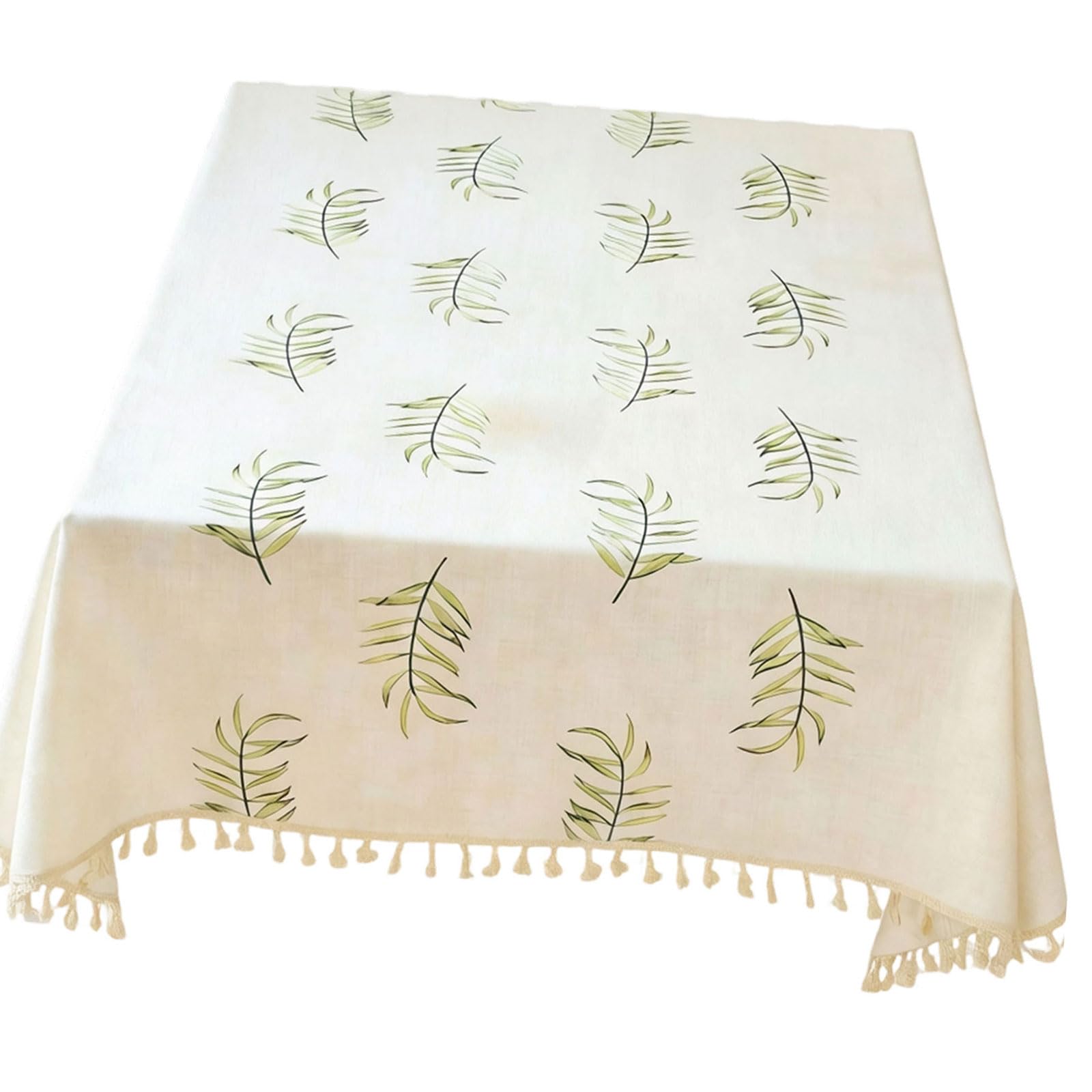 ZEPFJHE Washable Leaves Embroidery Table Cover Fringe Tassels Trim Tablecloth Farmhouses Dining Table Decors for Family Gathering Home Dining Accessory