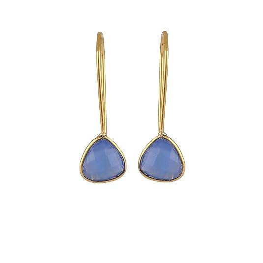 El Joyero Gold Plated Hook Earrings With Green Amethyst - Bezel Set Trillion Gemstone, Brass, Handmade, 2.5cm