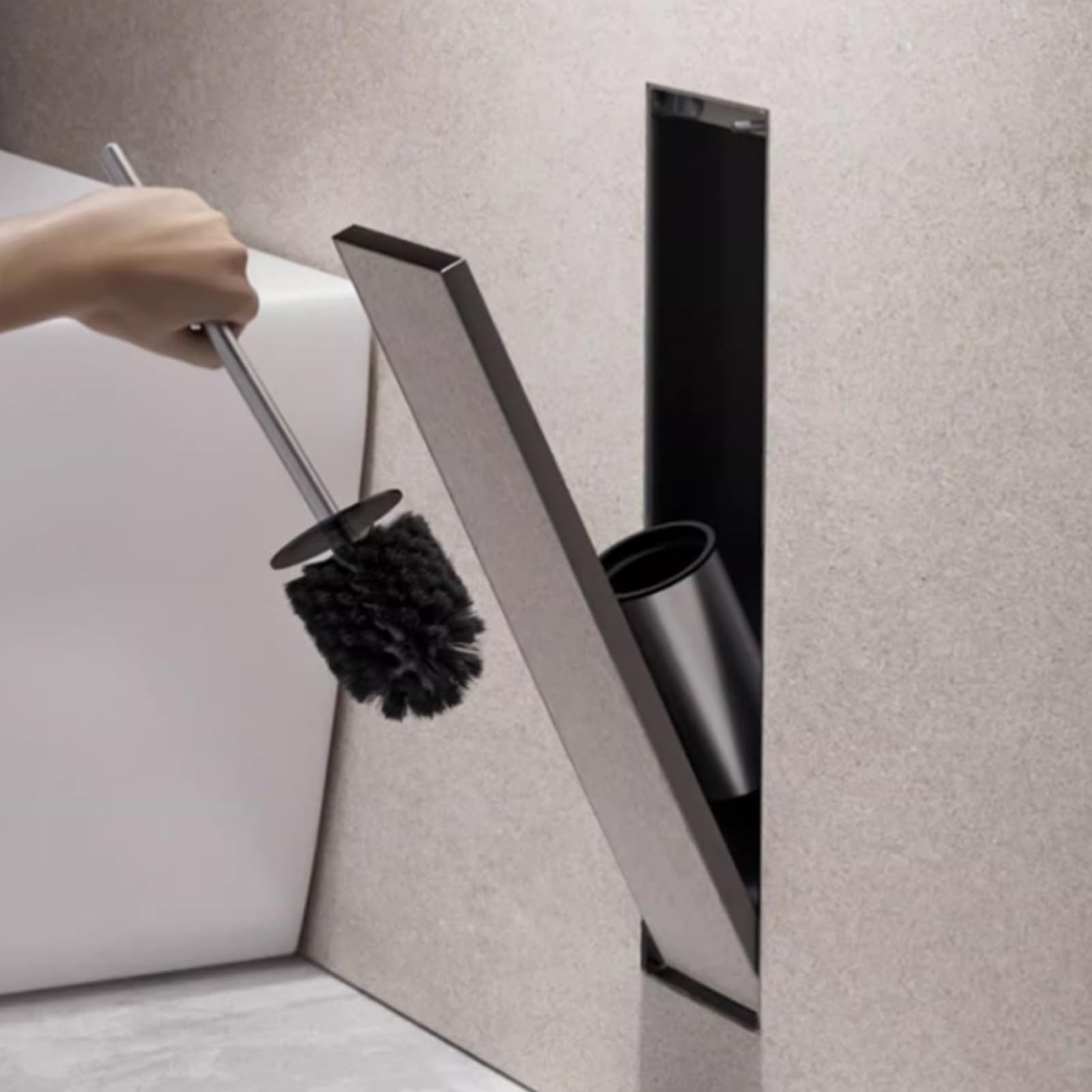 Support brosse WC encastrable en acier inoxydable de luxe pour salle de bain épurée