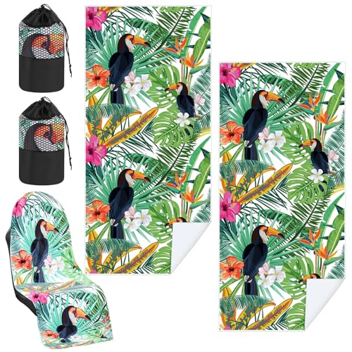 Image of 1 Pack Car Seat Towel Cover with Storage Bag, Tropical Toucan Style | 63 x 32 in Car Towel Seat Cover Non Slip Waterproof, Gym Workout Swimming Running, Machine Washable Sweat Absorbent Protector