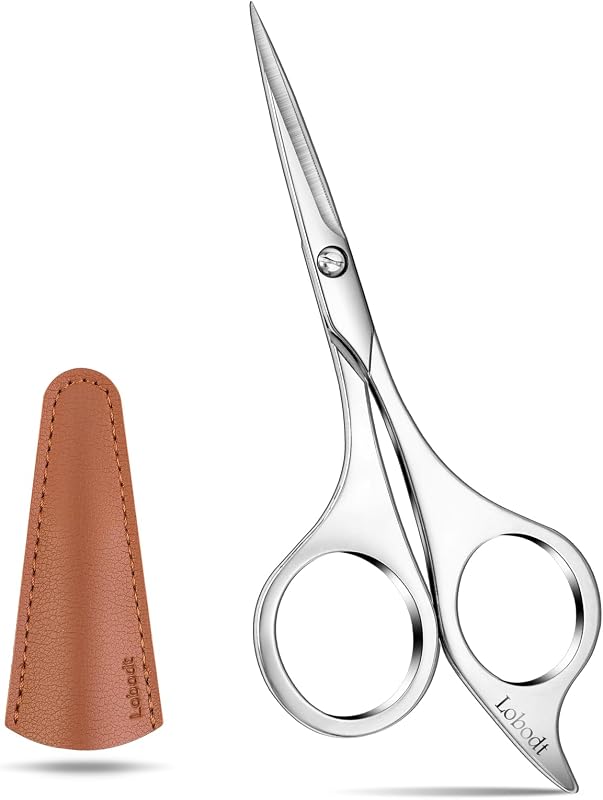 Tesoura Lobodt para aparar barba e pelos faciais, aço inoxidável, 12,5 cm, com estojo