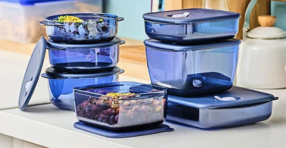 Juego de 7 piezas para ventilación y servicio de tupperware para microondas en niebla índigo