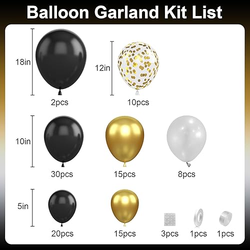Miniatura 2 de Kit de guirnalda de arco de globos negros y dorados, guirnalda dorada metálica negra con globos de confeti dorado para hombres y mujeres,